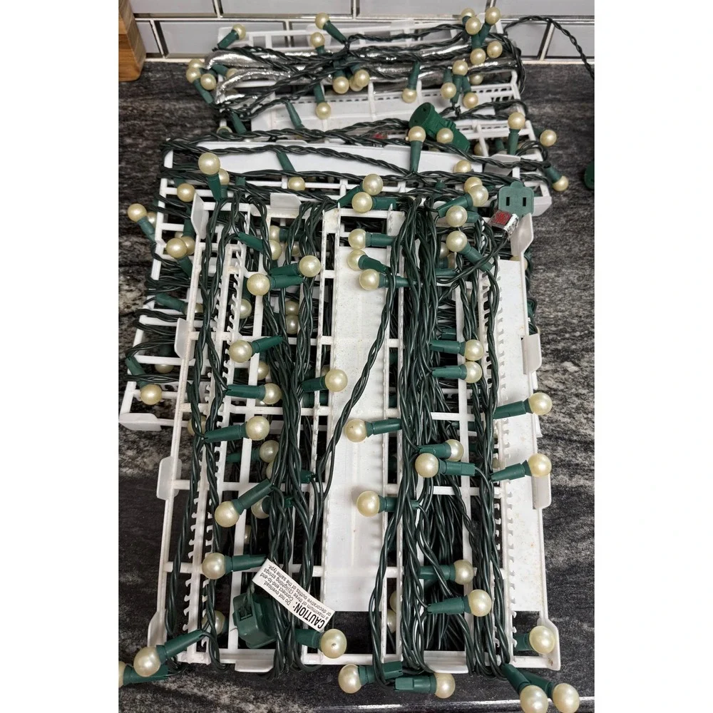 Vintage 3 Sets of Pearl White Working Christmas Lights